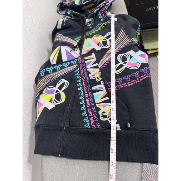 TNA Black & Multi Zipup Hooded Graphic Print Casual Street Hoodie L Music y2k - Picture 10 of 10